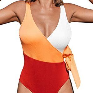Colorblock Plunging One Piece Swimsuit